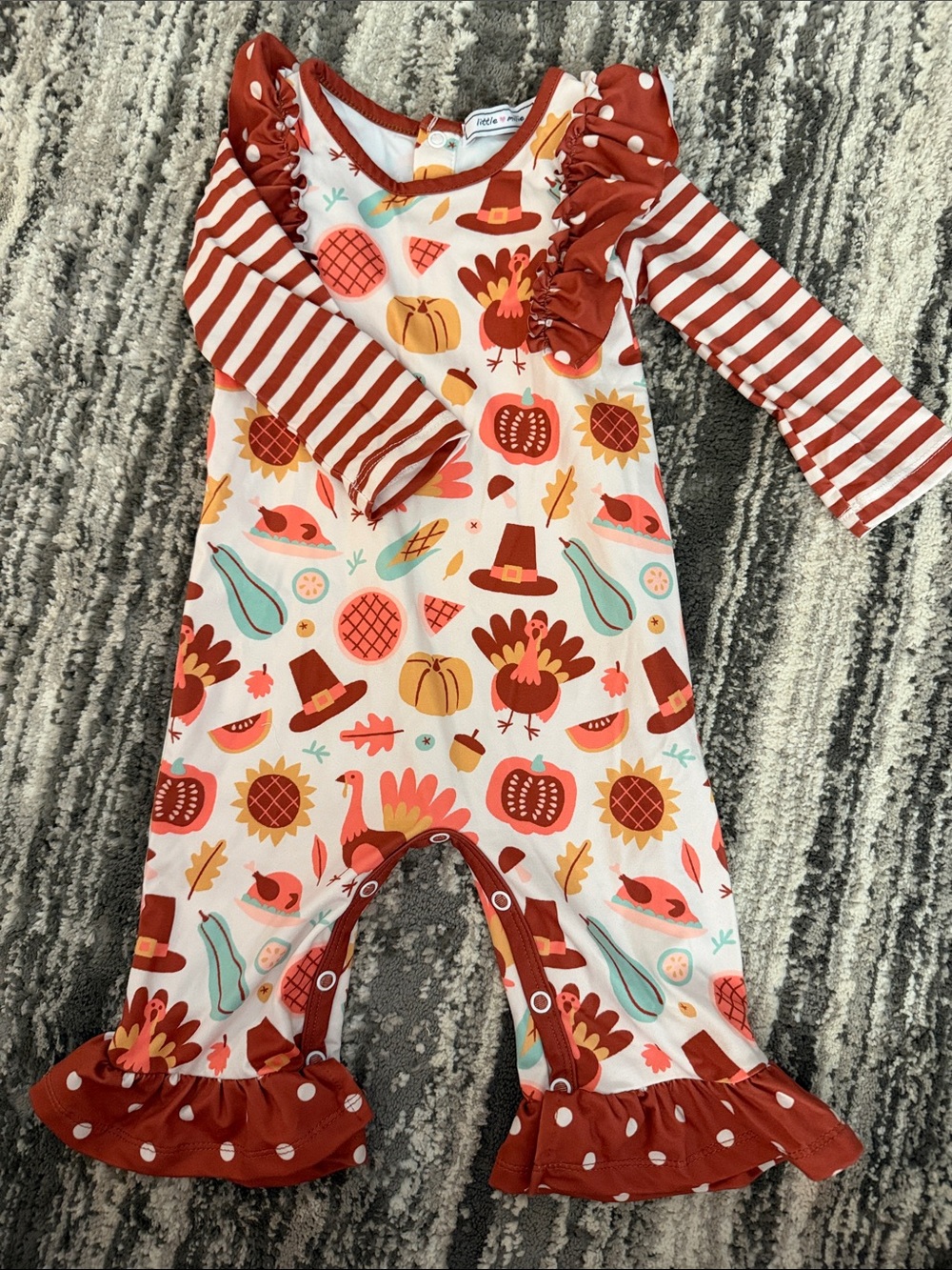 Rust Multi Thanksgiving Ruffle One-Piece Bodysuit by Matilda Jane